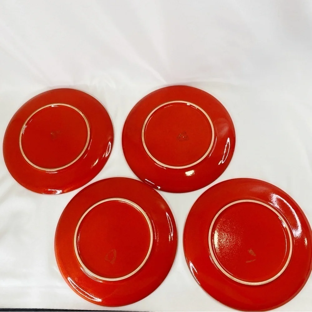 4 Waechtersbach 7 5/8” Salad Plates Vintage W Germany Polka Dots Red White HTF